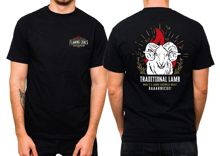 Flaming Coals T-Shirt- Lamb - BBQ Spit Rotisseries