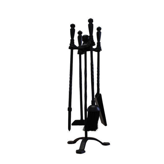 Fireplace Tool Set - 4 piece plus stand - Black