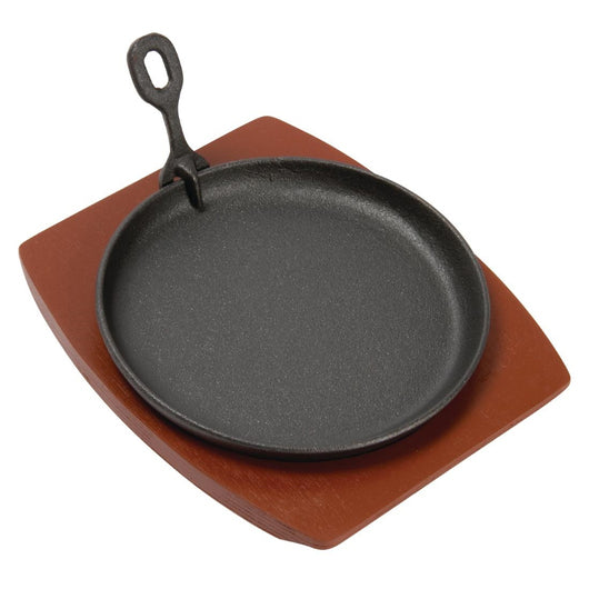 Cast Iron Round Sizzler 220mm with Wooden Stand by Olympia