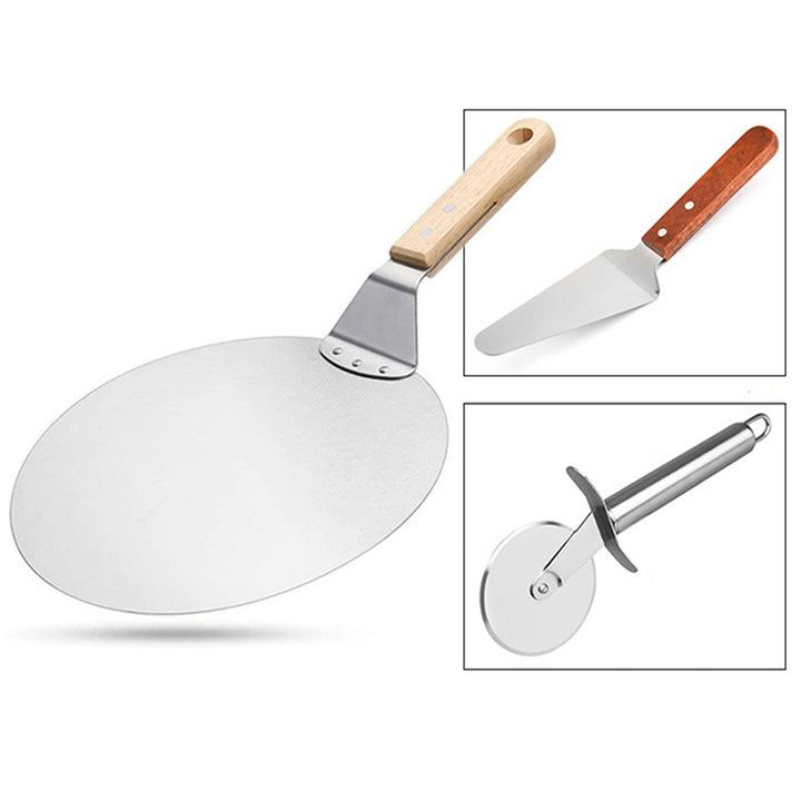 3 Piece Pizza Kit -  Pizza Peel, Spatula and Pizza Cutter 