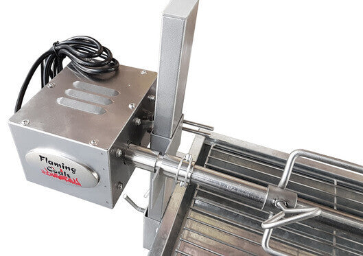 BBQ Spit Rotisserie Motor - 30kg with Skewer Support - Flaming Coals