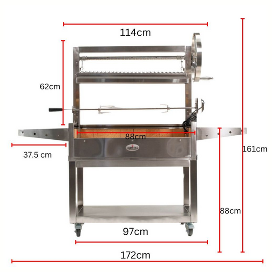 Stainless Steel Parrilla Argentinian BBQ with Rotisserie 885mm x 550mm