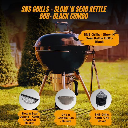 SNS Grills - Slow 'N Sear Kettle BBQ- Black Combo