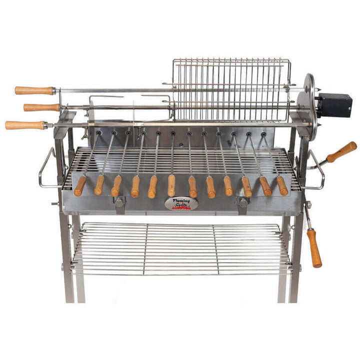 Deluxe Cyprus Grill Spit - Stainless Steel - Flaming Coals