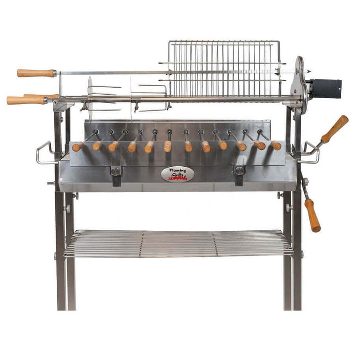 Deluxe Cyprus Grill Spit - Stainless Steel - Flaming Coals