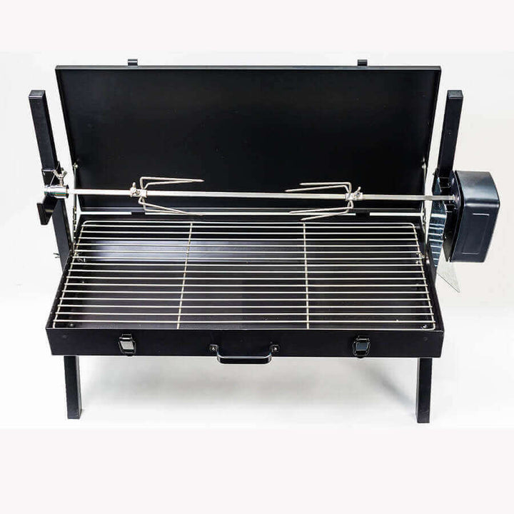 Mini Spit Roaster Charcoal BBQ - Black 3v Motor | Flaming Coals