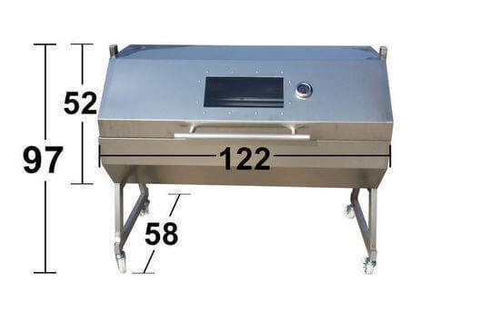 1200 Stainless Steel Hooded Spartan Spit Roaster | Flaming Coals