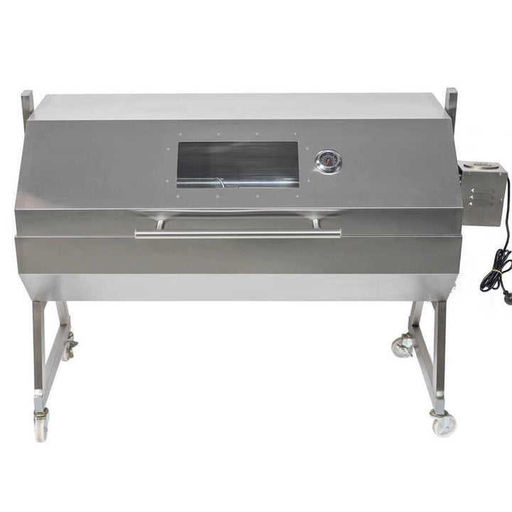 1200 Stainless Steel Hooded Spartan Spit Roaster | Flaming Coals