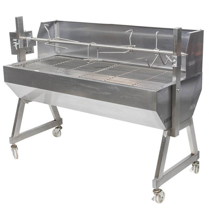 1200 Stainless Steel Spartan Spit Roaster | Flaming Coals
