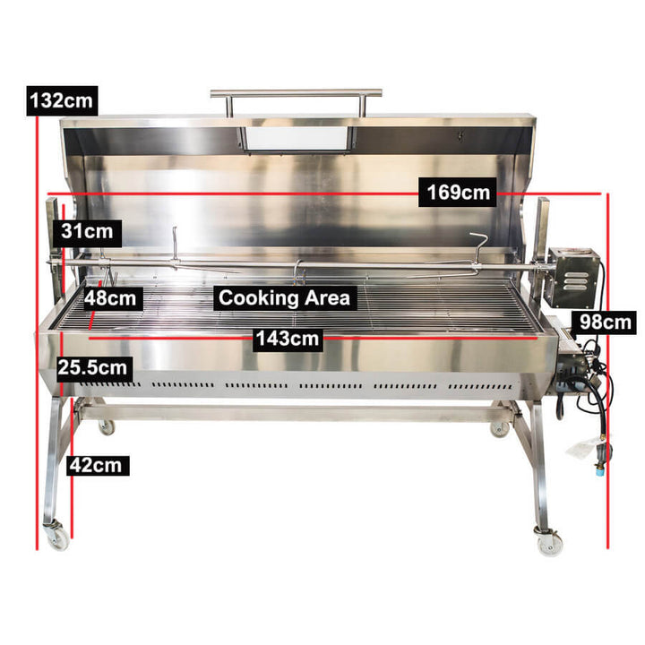 DUAL FUEL Charcoal and Gas Spit Roaster 1500mm | Flaming Coals