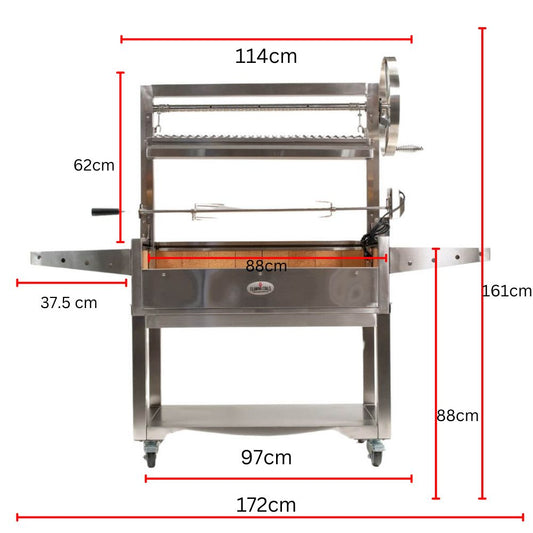 Stainless Steel Parrilla Argentinian BBQ with Rotisserie 885mm x 550mm