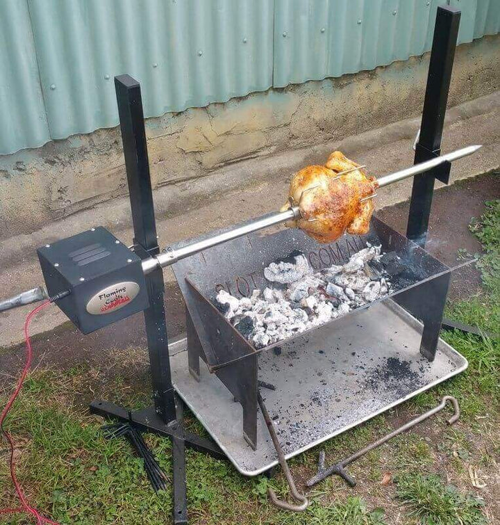 Heavy Duty Portable Camping Spit Roaster- 2 Meter Skewer | Flaming Coals