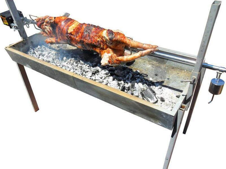 Extendable Large Charcoal BBQ Spit Rotisserie - Flaming Coals