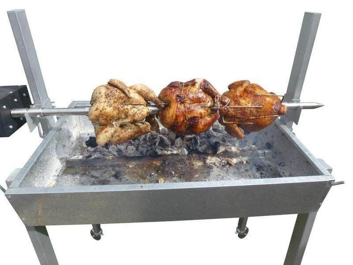 Extendable Large Charcoal BBQ Spit Rotisserie - Flaming Coals