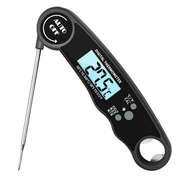 Waterproof Digital Meat Thermometer with Folding Probe and Bottle Opener by Flaming Coals